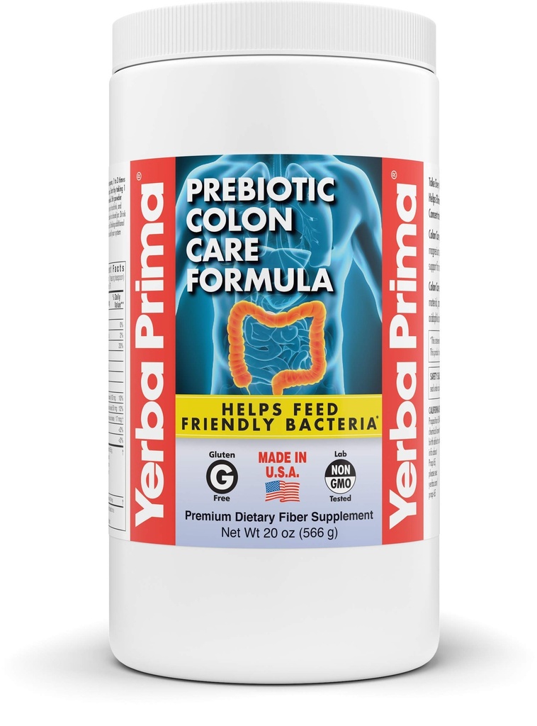 Yerba Prima Prebiotic Colon Care Formel, 20 Unze Pulver mit FOS - Natürliche Psyllium Fiber, Magnesium, Selen - Non-GMO, Glutenfrei, Vegan Daily Supplement - für Männer und Frauen