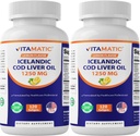 Vitamatic 2 Pack Icelandic Cod Liver Oil Capsules 1250mg 120 Softgels (Lemon Flavor) - Promotes Herz-Kreislauf-Gesundheit