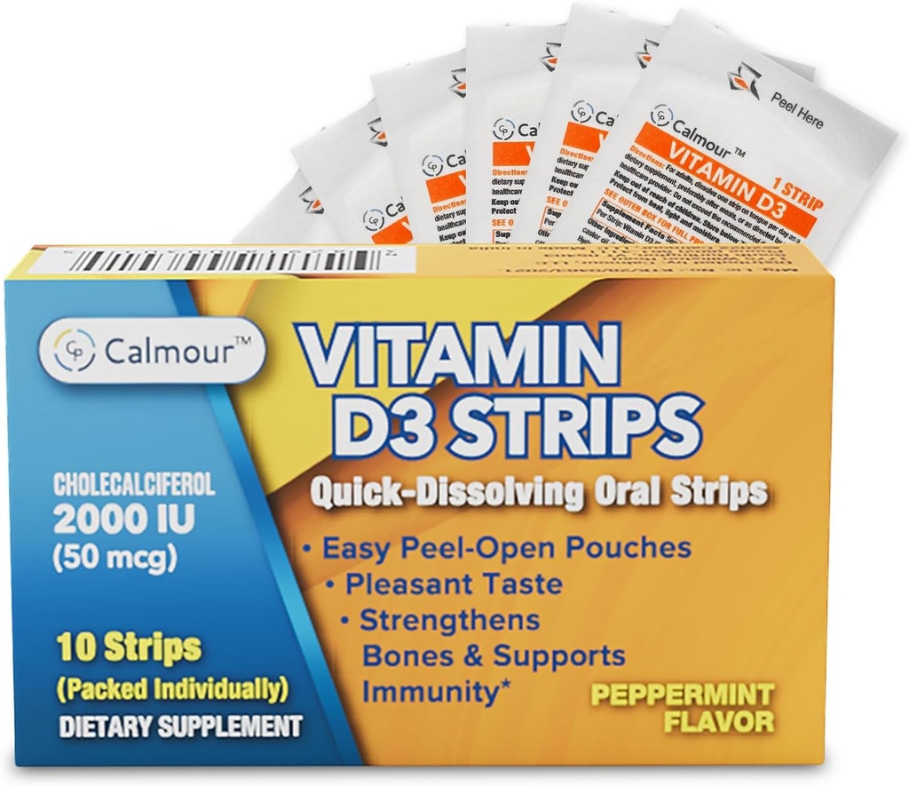 Vitamin D3 Strips 10 Pack| 2000 IU Oral Dissolvable D3 Vitamin Strips | Peppermint Flavor Melts on Your Tongue in 30 Sekunden | Boost Immunity & Enhance Mental Focus with Vitamin D3 2000