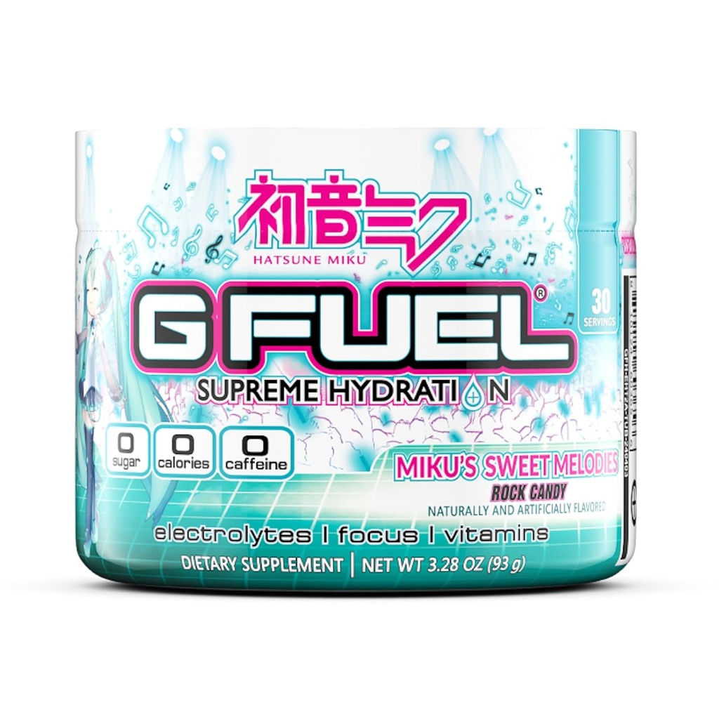 G Fuel Sweet Melodies Supreme Hydration, Electrolyte Powder Mix for Energy & Focus, Sugar and Caffeine Free Supplement with Essential Vitamins & Minerals, Rock Candy Flavor, 3.28 oz - 30 Servings