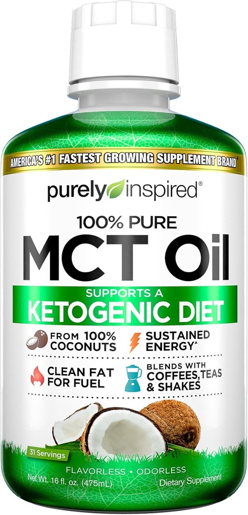 MCT Öl | Rein inspiriert reines MCT Öl Keto | Geliefert aus Kokosöl, nicht-GMO | Unterstützt Keto & Paleo Diets | Blends mit Kaffee, Tee und Shakes | MCT Öl für nachhaltige Energie | Unflavored, 16 fl oz