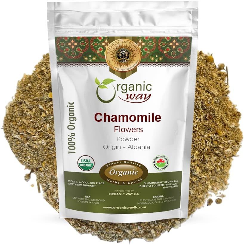 Bio Way Kamille Blumen Pulver (Matricaria chamomilla) Kräutertee - European Wild-Harvest | Organic & Kosher Certified | Non GMO | USDA Certified | Origin - Albanien (1/4 LB - 4 Oz)