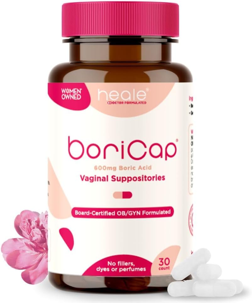 BoriCap - Suppositoires d'acide borique pour les femmes - 600 mg - Vaginal Health & Balance, Ditch & Odor - Natural Relief - Feminine Care - Produits d'hygiène féminine - Fabriqués aux États-Unis par Heale - 30 Capsules
