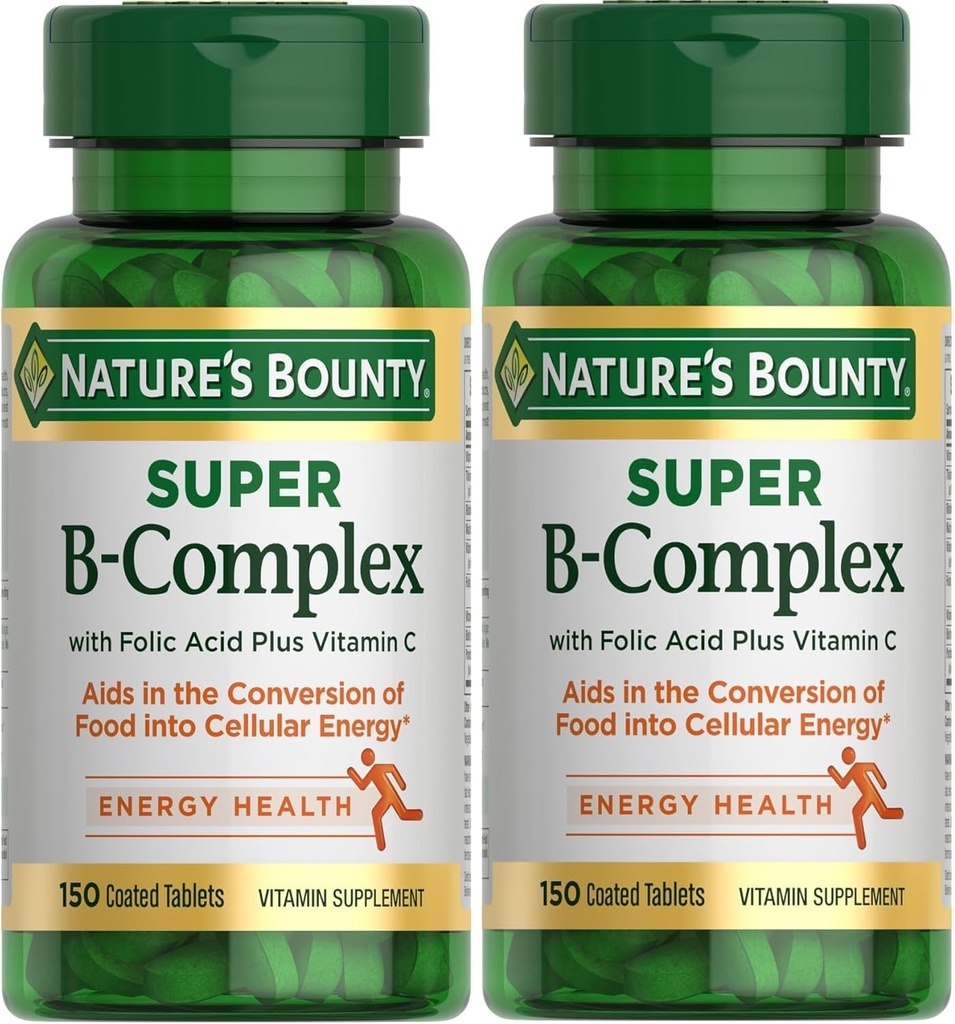 Nature's Bounty Super B Complex mit Vitamin C & Folsäure, Immun & Energy Support, 150 Tabletten - Pack von 2