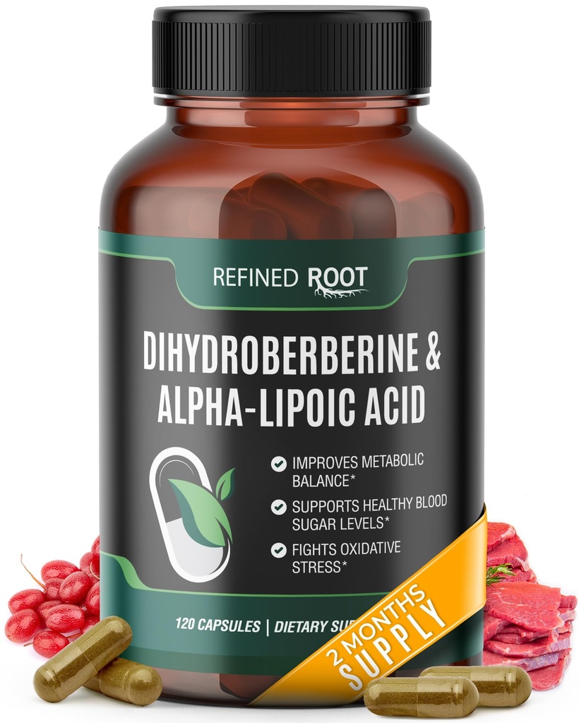 Dihydroberbérine à racines raffinées 300mg avec acide lipoïque alpha Supplément 600mg - Supplément berbère extra-fort avec acide lipoïque alpha (ALA) - Dihydroberbérine avancée pour une santé optimale