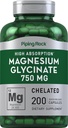 Piping Rock Magnesium Glycinat Kapseln | 750mg | 200 Count | Hohe Absorption | Chelat | Non-GMO und Gluten Kostenlose Ergänzung