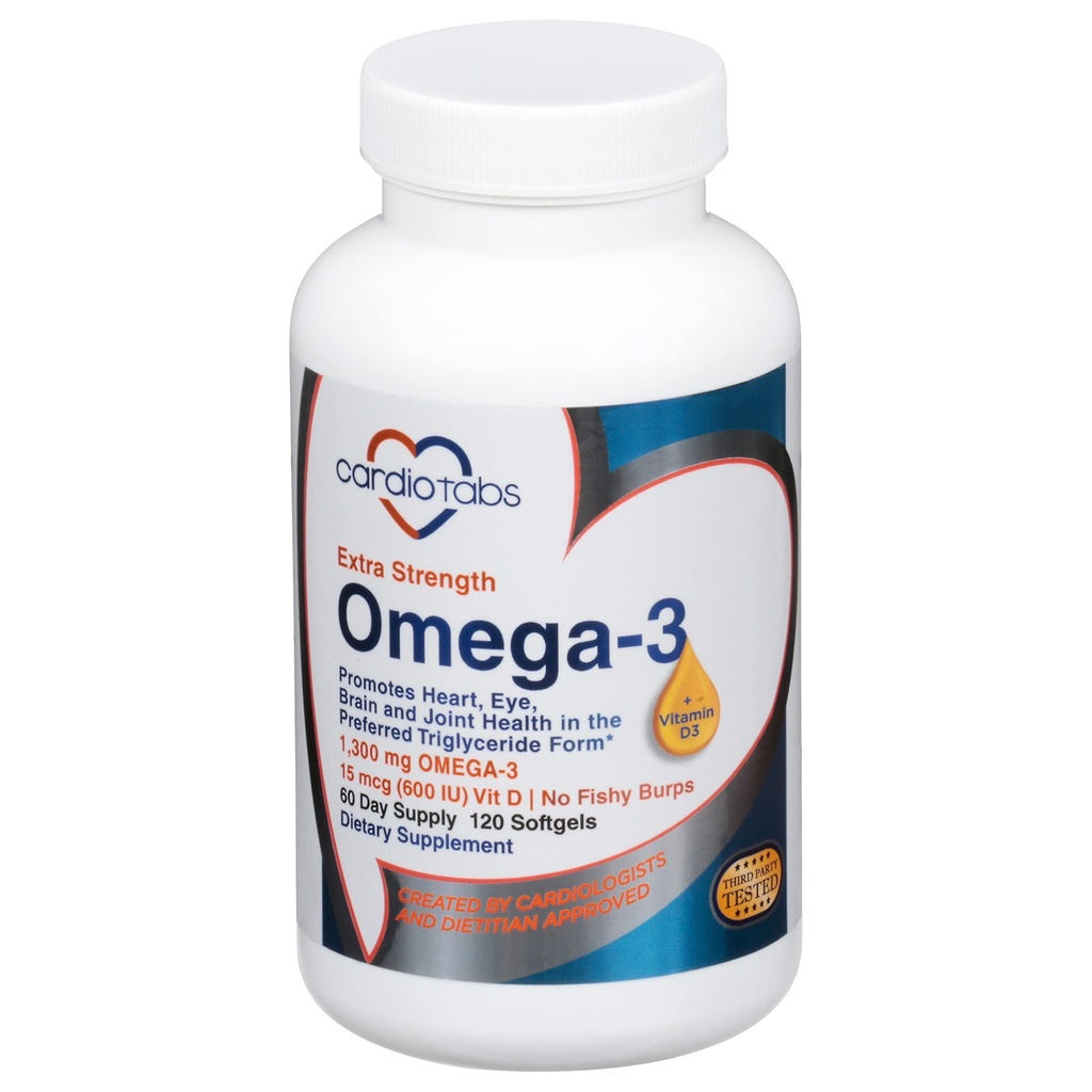Omega-3 Extra Strength + Vitamin D3, Triglycerid Form, 1300 mg Omega-3, 600 DHA / 600 EPA, mit 600 IU Vitamin D3