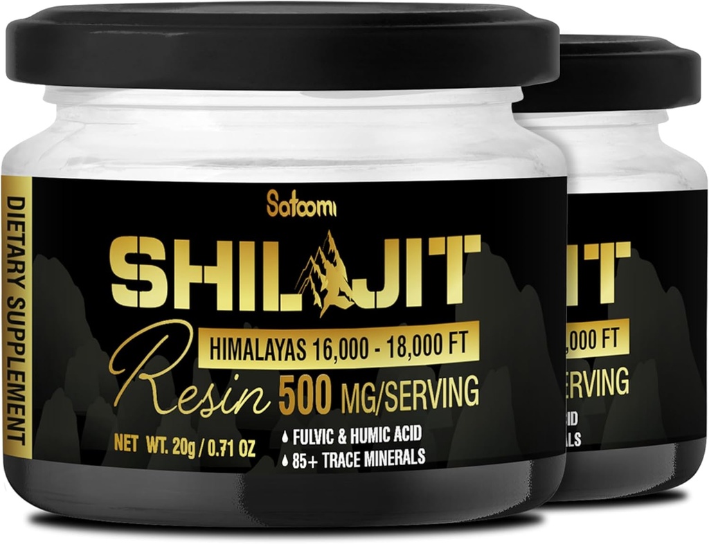 Shilajit Pure Himalayan Organic with Fulvic Acid, Humic Acid, and 85+ Trace Minerals - Soutien à la production d'énergie, système immunitaire et santé cognitive - 2Packs 20g pour 80 portions