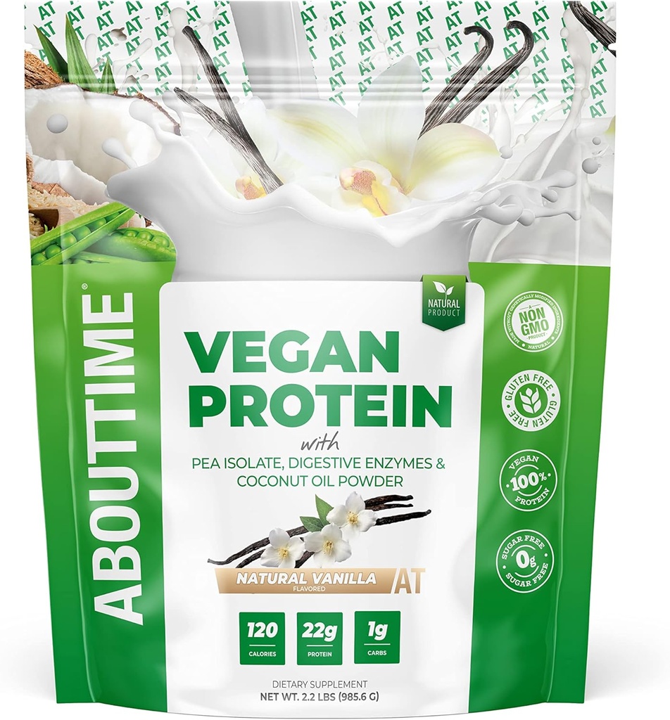 Über Zeit Vegan Protein Pulver 22g Vanille, Natürliche Zutaten, Non-GMO, Pflanzenbasiert, Glutenfrei, Sojafrei, Molkefrei, 32 Servierungen