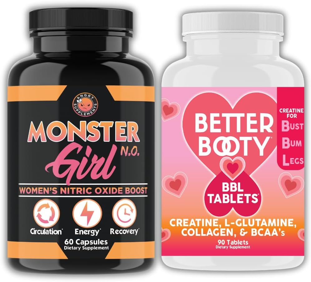 Angry ergänzt Frauen Workout Bundle: Monster Girl N.O Nitric Oxid Booster 60ct + Creatine Complex Tablets 90ct 2 Flaschen insgesamt