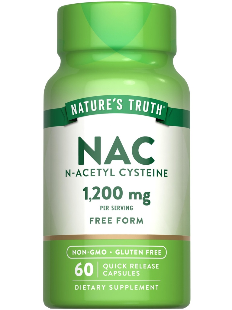 Nature's Truth NAC Supplement | N Acetyl Cystein | Freie Form Aminosäure | 1200 mg | 60 Kapseln | Non-GMO und Glutenfreie Ergänzung