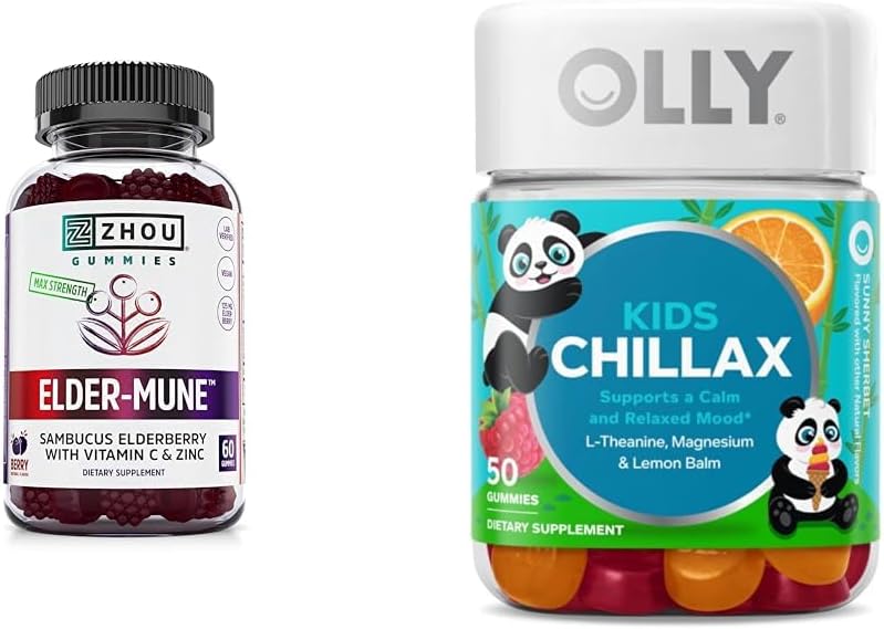 Zhou Nutrition Elderberry Gummis 60 Count & OLLY Kids Magnesium Gummis 50 Count Immun & Calm Support