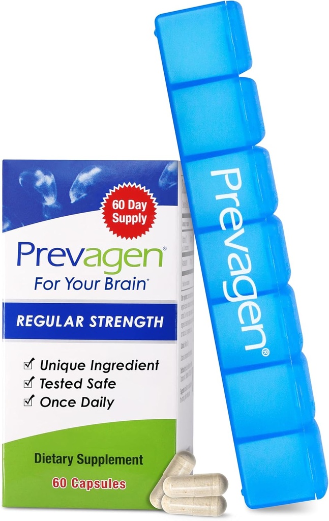 Prevagen Regular Strength - 60 Kapseln (2 Monate Versorgung) | Formuliert für Ihr Gehirn | 10mg Apoaequorin Plus Vitamin D3 mit 7-tägiger Pille Minder