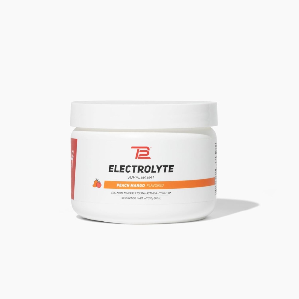 TB12 Elektrolyt-Pulver Peach Mango – Mineral-Rich Elektrolyt-Pulver für schnelle Hydration von Tom Brady - Natürlich, Low Sugar, Vegan, Glutenfrei, einfach zu mischen - 30 Portionen (1 Jar)