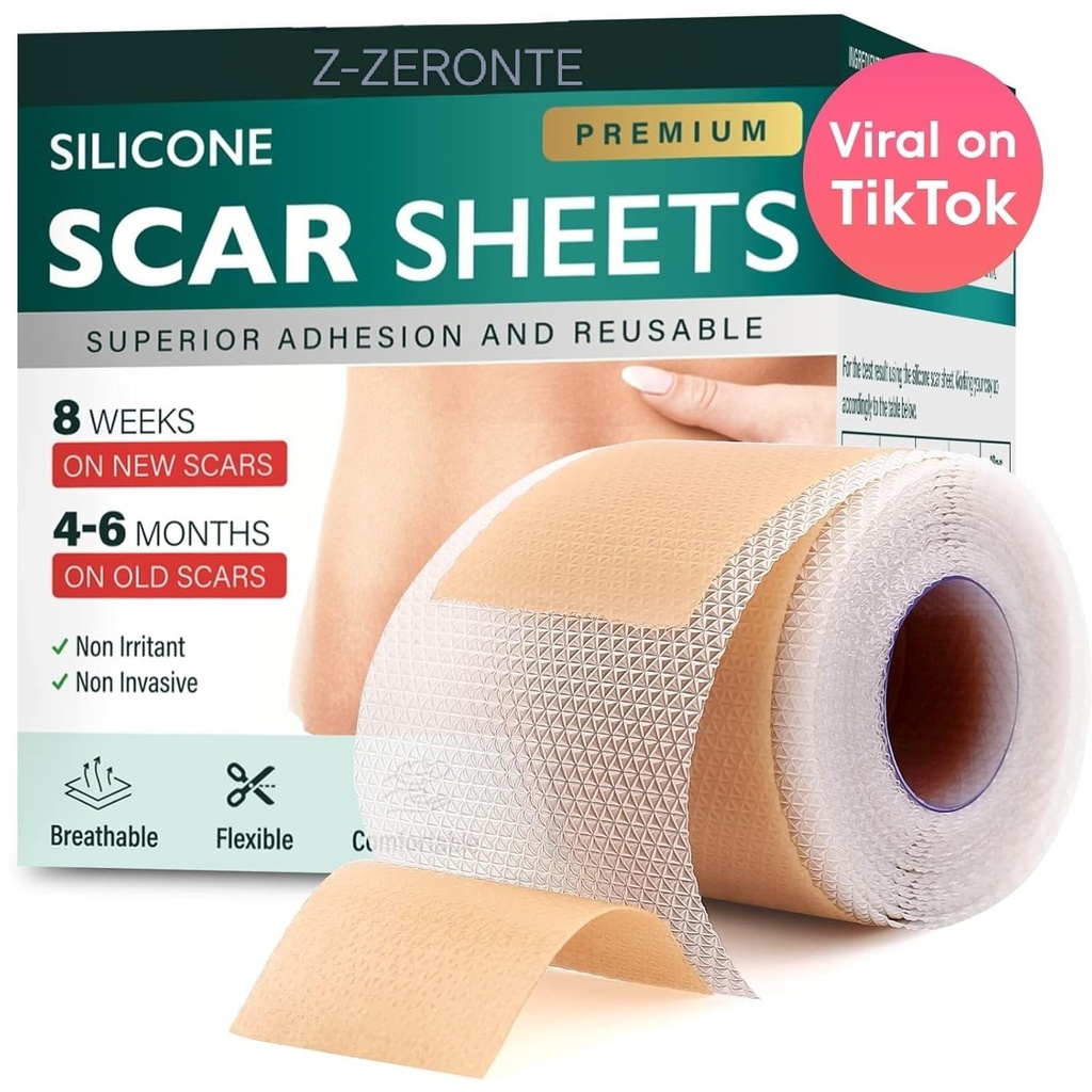 Feuilles de cicatrices en silicone, ruban de cicatrices en silicone (1.6"x 120" Roll-3M), feuilles de suppression de cicatrices réutilisables et efficaces, feuilles de suppression de cicatrices en silicone pour cicatrices chirurgicales, kéloïde de guérison, section C, Tummy Tuck