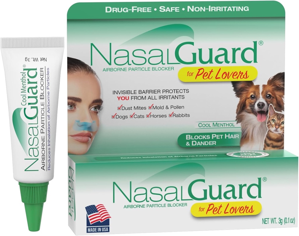 Airborne Partikel Blocker Gel für Pet Lovers – Hilft die Inhalation von Tierhaar, Dander & Allergene zu reduzieren – Drug-Free, Daily Use, Made in USA (Cool Menthol, 3g Tube)