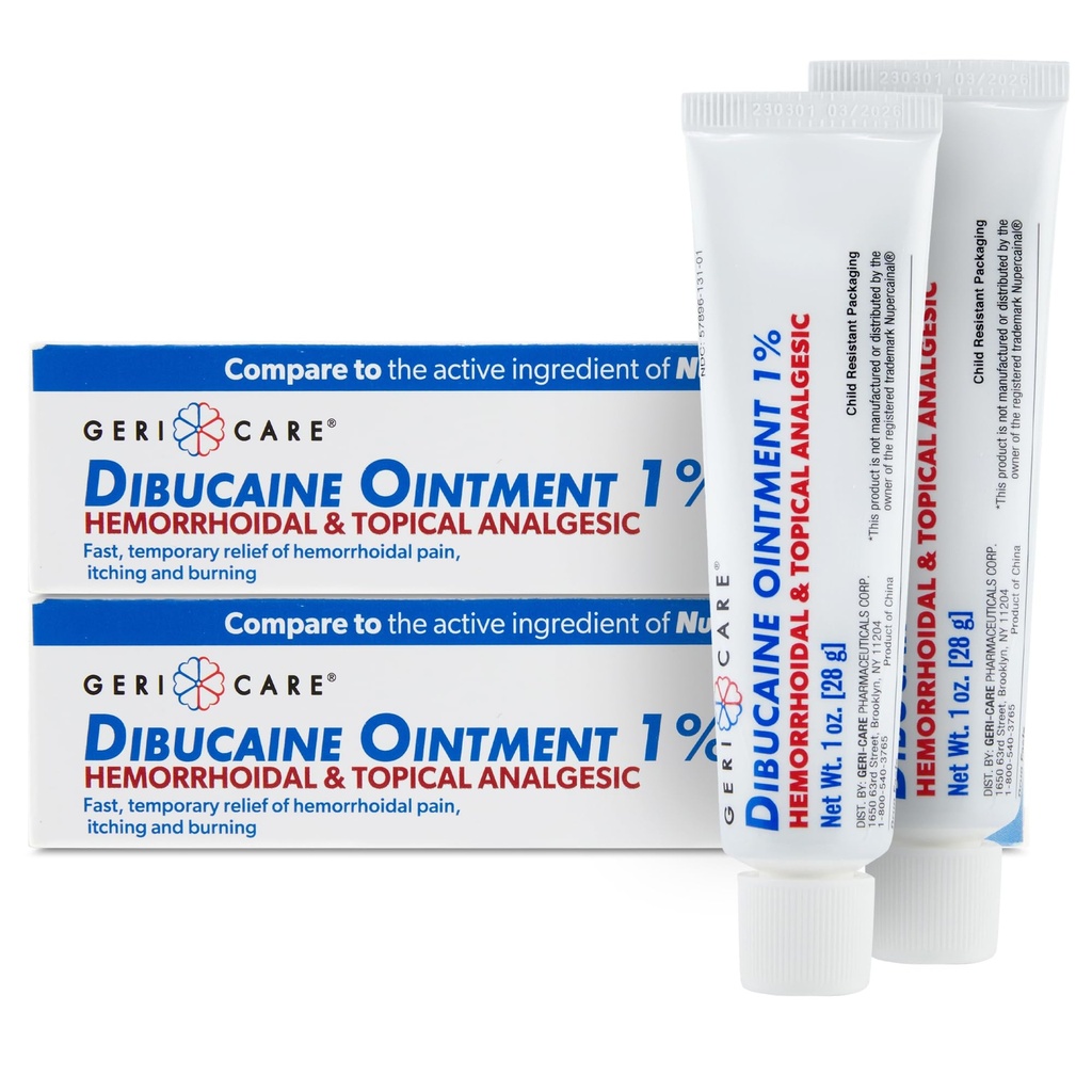 GeriCare Dibucaine Hämorroid Salbe 1% Schmerz-Relief Hämorrhoid Creme |Hemorroidal & Topical Analgesic| Quick Relief von Burning & Itching | Fast-Acting externer Hämorrhoid Behandlung 1oz (2 Pack)