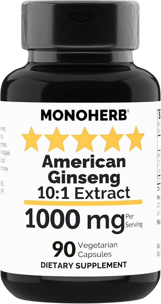 MONOHERB American Ginseng Extract 1000 mg - 90 Vegetarische Kapseln