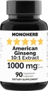MONOHERB American Ginseng Extract 1000 mg - 90 capsules végétariennes