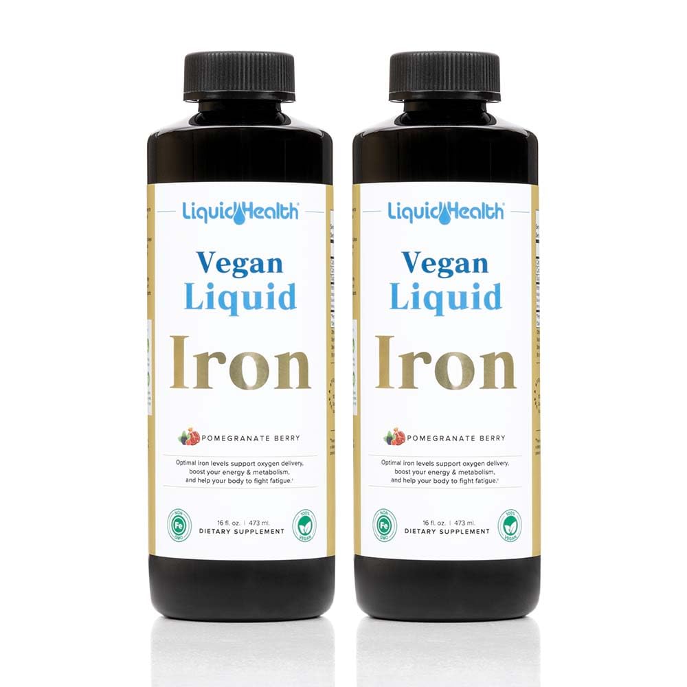 LIQUIDHEALTH Vegan Flüssige Eisen-Ergänzung mit SunActive & Ferrochel Fe - Natürliche Energie, Immunsystem & Stoffwechselunterstützung, Mental Clarity, Prenatal/Postnatal - USA Made, Non-GMO (2 Pack)