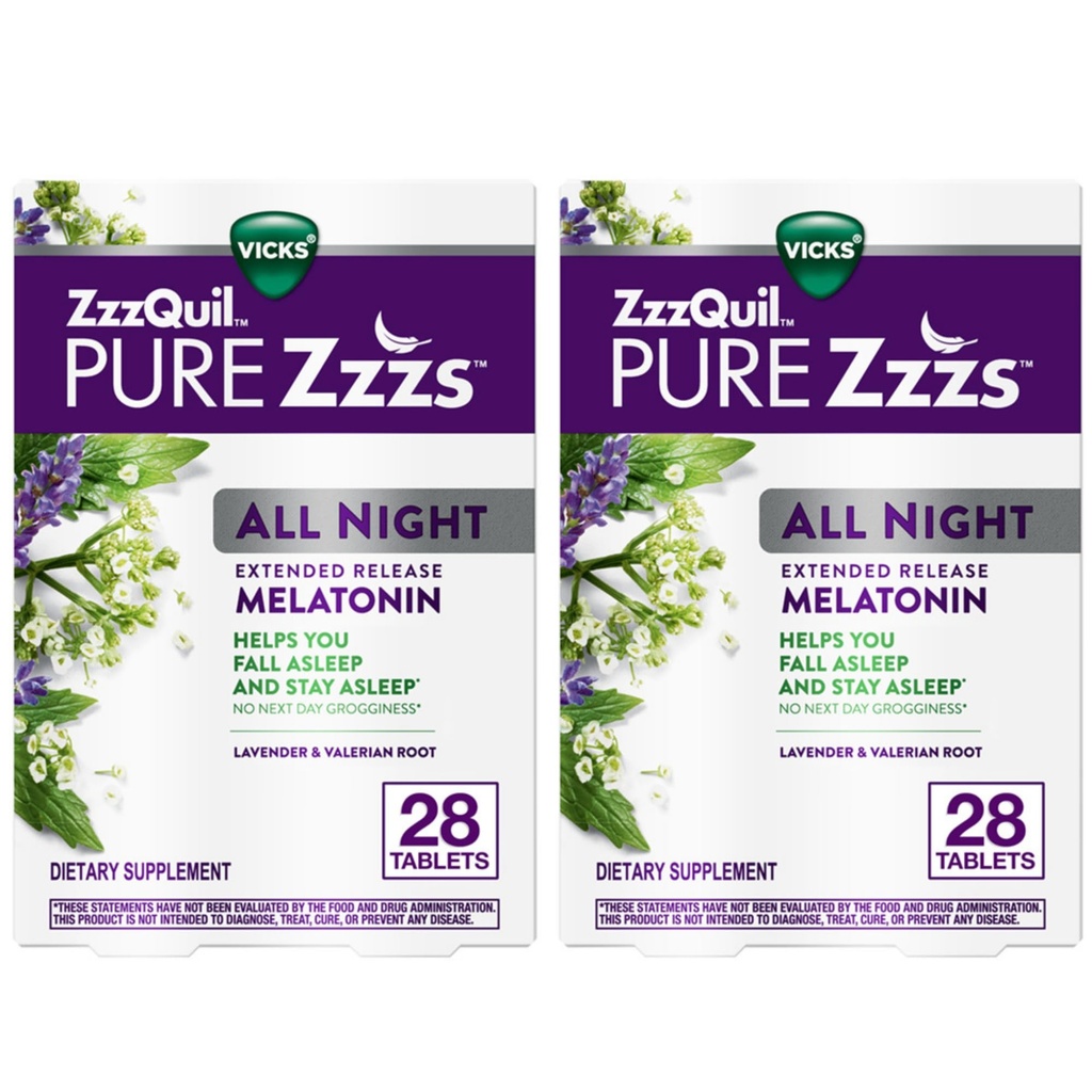 ZzzQuil Zzz pur toute la nuit à libération prolongée, mélatonine comprimés d'aide au sommeil, aide à rester plus longtemps en sommeil, aide au sommeil pour les adultes, 2 mg par comprimé, 56 comprimés totaux (2 boîtes de 28)