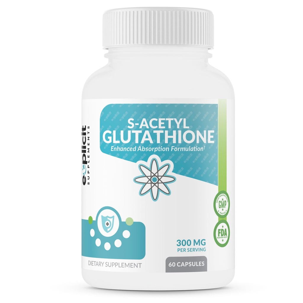 eXplicit Supplements S-Acetyl Glutathione SAG 300mg pro Dose, Säurebeständige Kapseln, Made in USA - 60 Kapseln