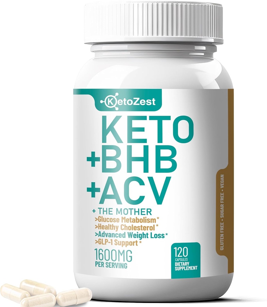 Keto ACV BHB Capsules 1600mg pour la perte de poids avancée et la combustion de graisse Belly - vinaigre de cidre de pomme biologique avec le supplément de végétalien mère Cétones - avec vitamine D3 Chrome de zinc pour les hommes femmes