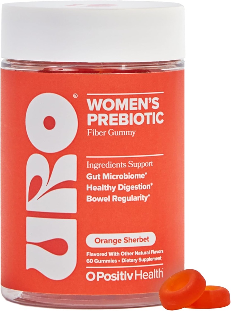 O Positive URO Fiber Gummis für Erwachsene, 60 Count (Pack von 1) - Prebiotische Chicory Root Inulin Fiber Supplement - Daily Gummy Fiber for Digestive Gut Health - Non-GMO, Vegan & Cruelty-Free