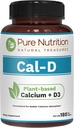 Pure Nutrition Cal D - Pflanzenbasiertes Kalzium mit VIT D3 K2 & Magnesium | 180 Tabs | 500mg Vegan Kalzium pro Servieren | Algen Kalziumergänzung für Knochengesundheit