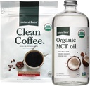 Natural Force Bio Clean Coffee + Organic MCT Oil Bundle – 100% pur Coconut MCTs & Mold & Mycotoxine sans café – Non-OGM, Keto, Paleo et Vegan - 12 Oz Sac et 32 Oz bouteille en verre