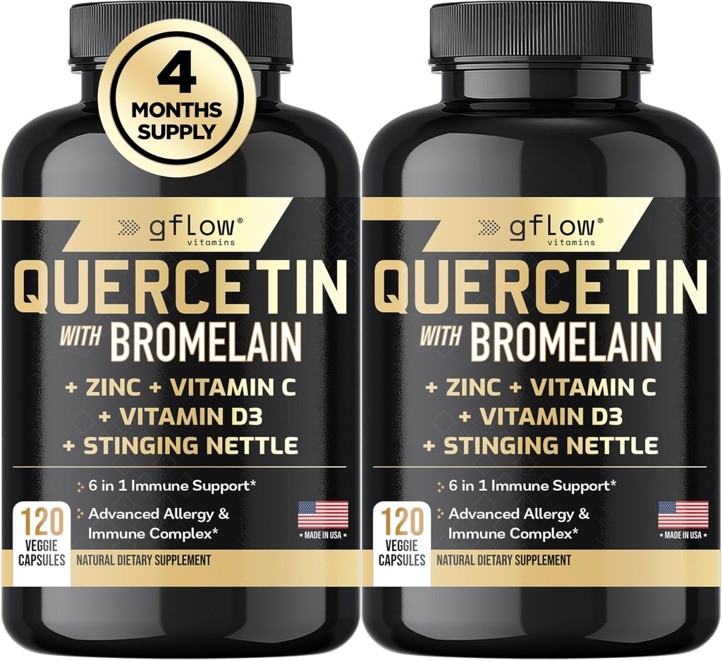 Quercetin mit Bromelain, Stinging Nettle Supplement, Zink Vitamin C Vitamin D | Non-GMO, Glutenfrei | Made in USA | 4 Monate Versorgung