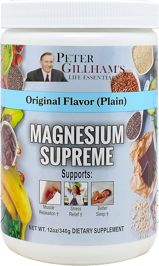 Magnésium Supreme (Original Plain Non aromatisé) Mieux dormir, Relaxation supplément naturel de magnésium, non-OGM, sans gluten, formule végétalienne. 12oz 75 portions