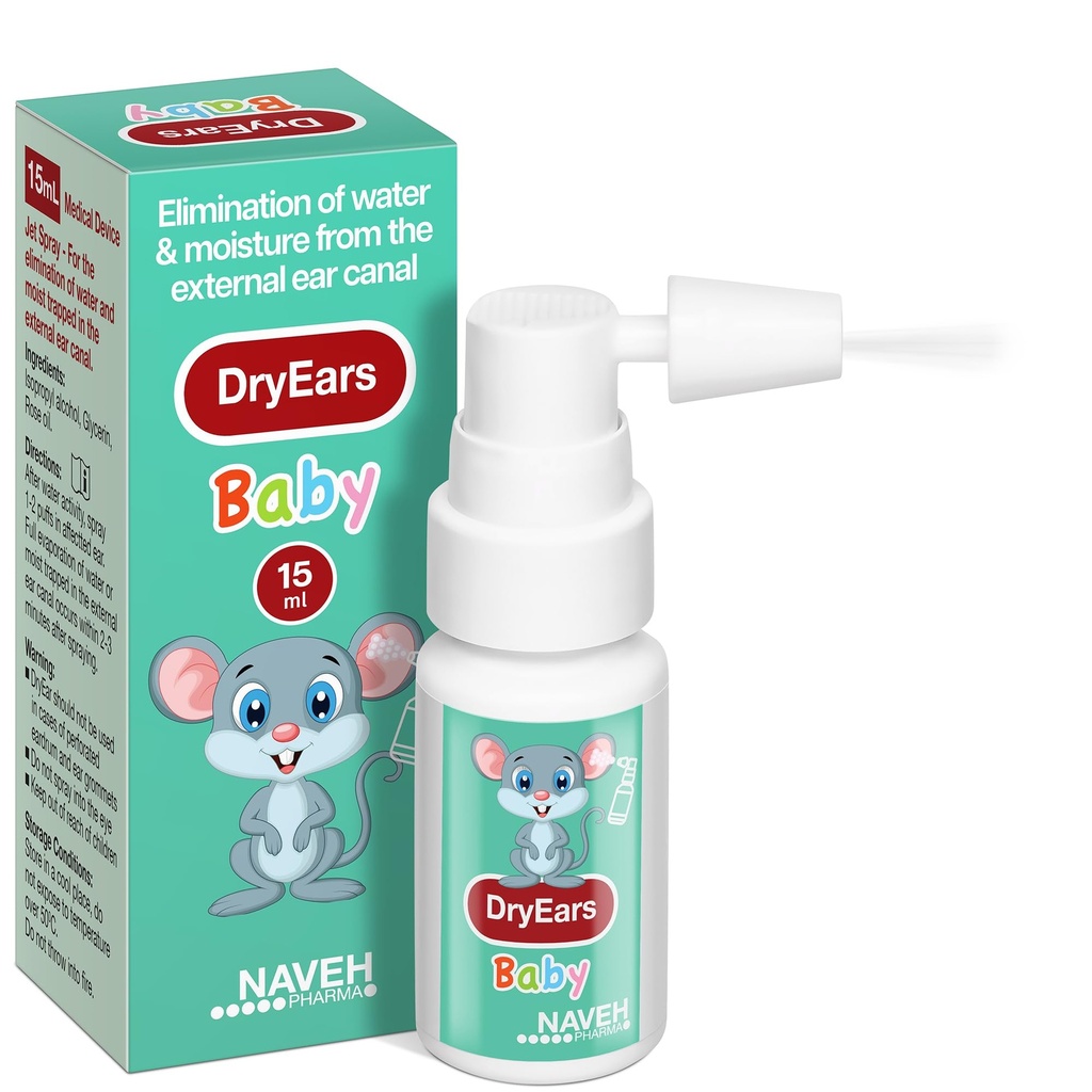 NAVEH PHARMA® Oreilles sèches Bébé , Swimmers Ear Drops Spray , Swimmers Ear Drops for Little Swimmers Enlever l'eau emprisonnée dans les oreilles en secondes Prévenir la douleur, l'infection, les douleurs et la perte auditive (0,5 Fl Oz)