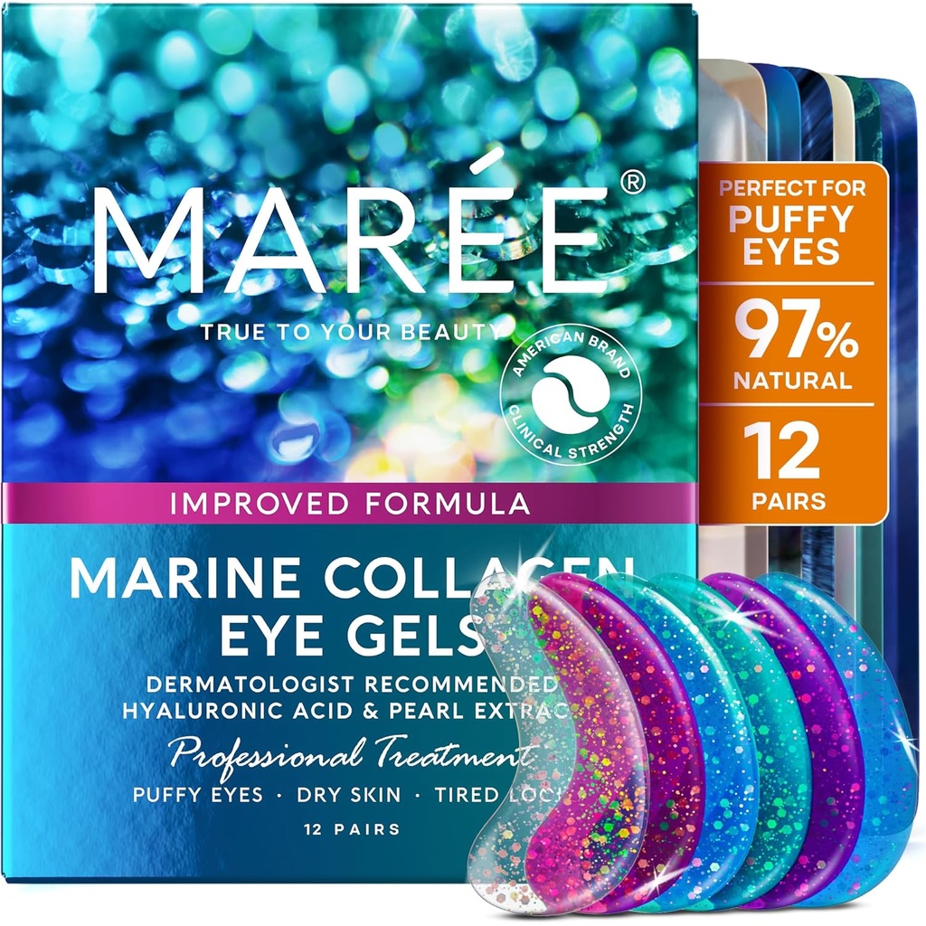 Gels pour les yeux MAREE - Pads sous les yeux pour les yeux puffy et les cercles sombres avec collagène et acide hyaluronique - Anti rides sous les masques pour les yeux Traitement de la peau pour les puffines et les sacs - Parches Para Ojeras