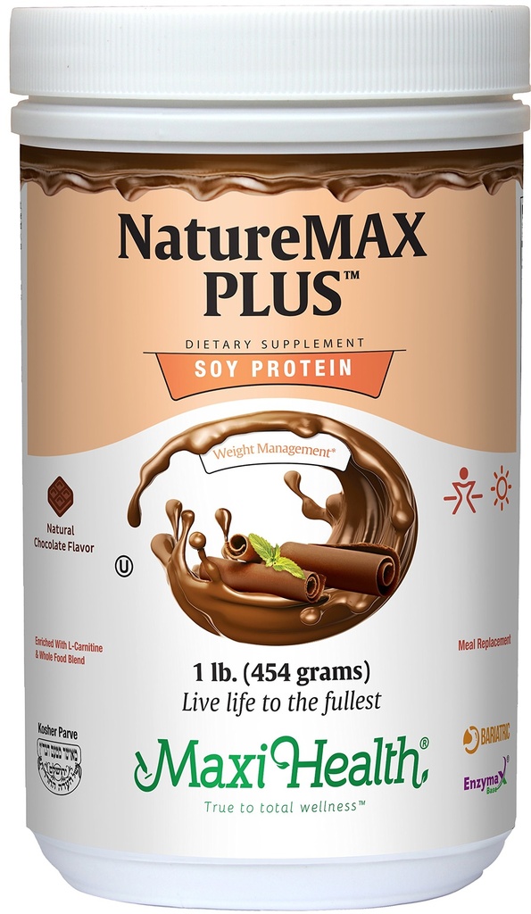 Maxi-Health NatureMAX Plus Energy Support Drink Soy Protein Powder - Sugar Free Diät Supplement - 20g Protein Pro Servieren - Natürliche Schokolade Geschmack - Kosher Vitamin - 1lb