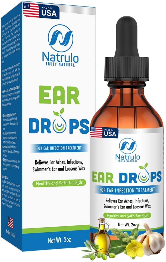 Natrulo Natural Ear Drops für Ohr Infektion - Homöopathic, Kräuter Eardrops für Erwachsene, Kinder & Haustiere - für Ohren, Swimmer's Ear, Loosen Wax - Kinder Safe Ear Oil, Made in USA (2 Oz)