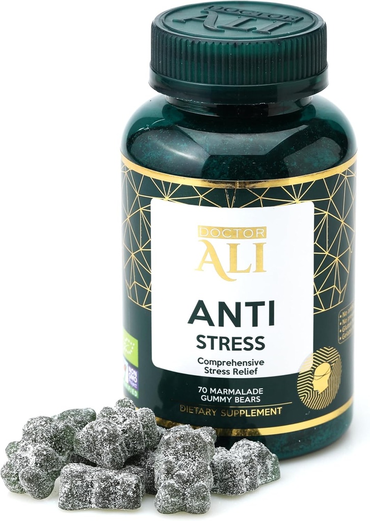 Doktor ALI - Umfassende Stress Relief Gummis | Hergestellt mit organischen Zutaten | 70 Graf | Gluten Free | Gelatin Free | Non-GMO