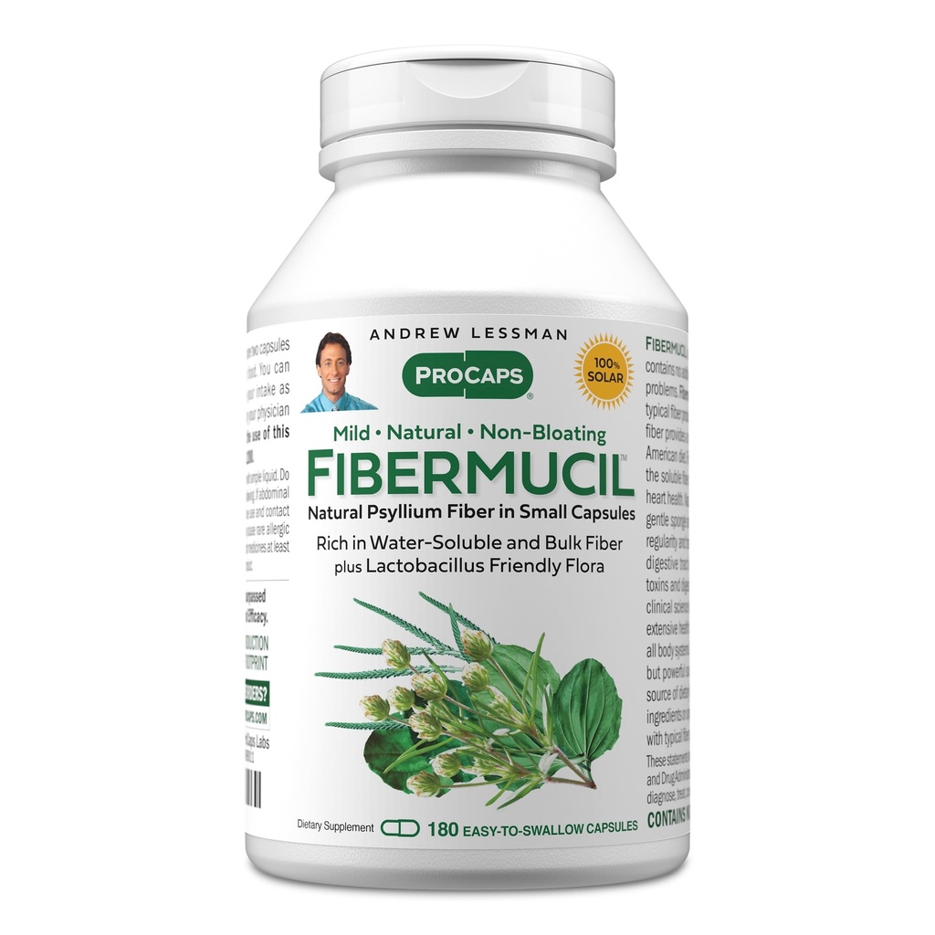 ANDREW LESSMAN Fibermucil 180 Kapseln -Psyllium Husk Pulver. Gent fördert Regelmäßigkeit und Verdauungsgesundheit. Reich an Fiber. Ganz ruhig, effektiv. Keine Zusatzstoffe. Kleine einfache Swallow Kapseln