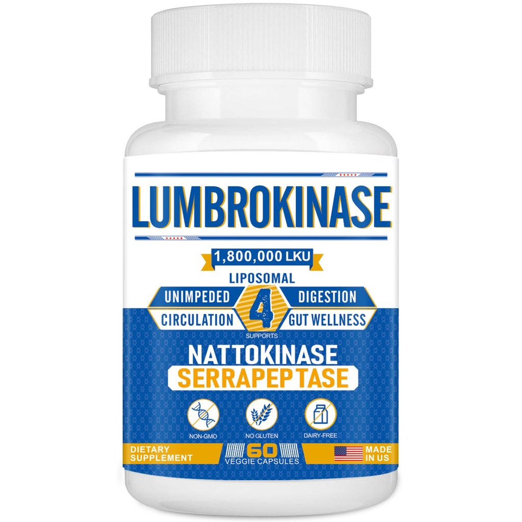 Liposomal Lumbrokinase Nattokinase Serrapeptase Complex, Lumbrokinase Ergänzung für Zirkulation Herz Gesundheit und Verdauung,60 Kapseln