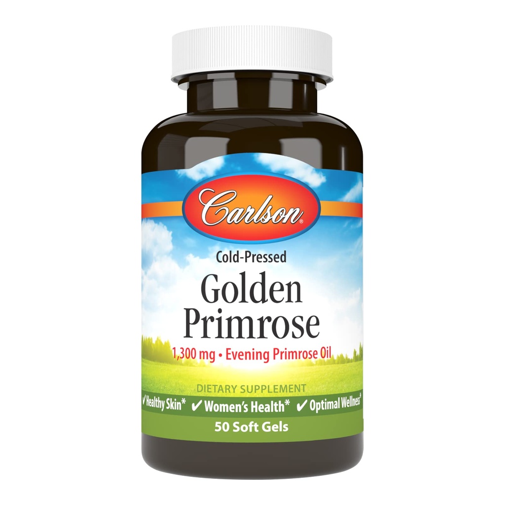 Carlson - Golden Primrose, 1300 mg Evening Primrose Oil, Kalt-Pressed, Gesunde Haut, Frauen Gesundheit & Optimale Wellness, 50 Softgels