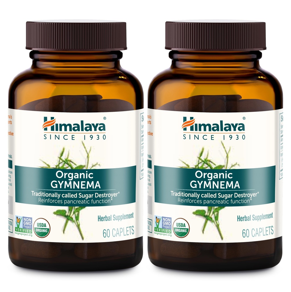 Himalaya Organic Gymnema Sylvestre - pflanzliche Glucose Stoffwechselunterstützung - USDA Organic, Non-GMO, Vegan, Glutenfrei, 700 mg, 60 Caplets (Pack mit 2)