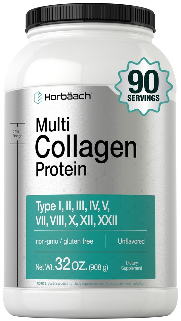 Horbaach Multi Collagen Protein Pulver 32 oz | Typ I, II, III, V, X | Hydrolysed Collagen Peptide | Keto & Paleo Friendly | Unflavorhergesehen & Glutenfrei