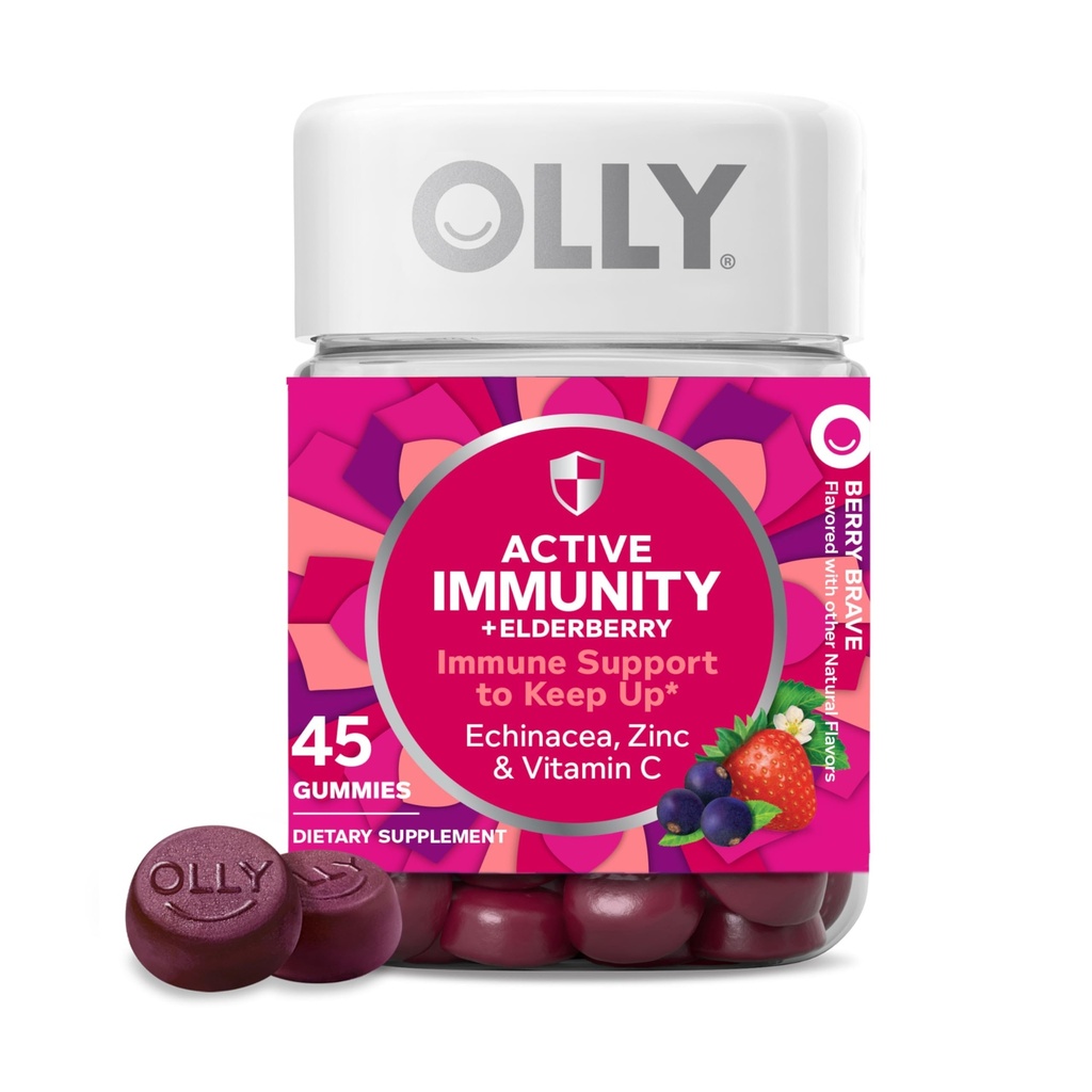 OLLY Immunität Gummy, Immununterstützung, Elderberry, Zink, Vitamin C, Supplement, Berry Flavor, 15 Tage Versorgung - 45 Count