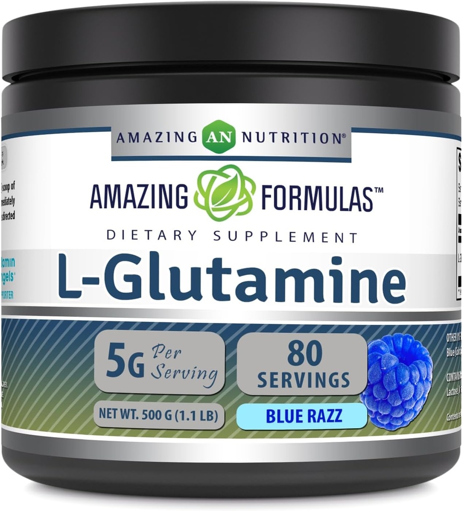 Erstaunliche Formeln L-Glutamin-Pulver | Aminosäure-Ergänzung | Non-GMO | Glutenfrei | Made in USA (Blue Raspberry | 1.1 Lb)