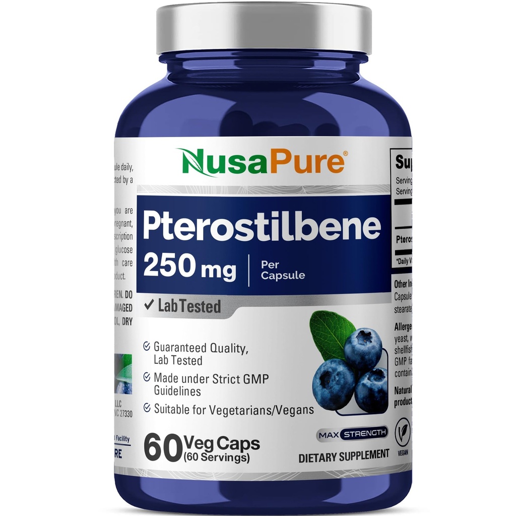 NusaPure Pterostilbene 250mg par Veggie Caps, 60 Nombre (non OGM, végétalien)