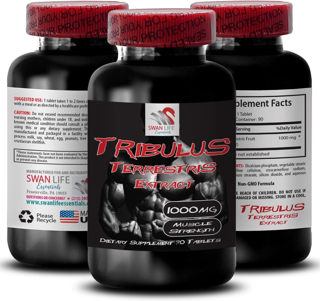 Natural Stamina Boost - TRIBULUS TERRESTRIS Extrait - Soutien de la force et de l'activité, Formule d'optimisation de l'énergie, Puissance végétale, Mélange de performance corporelle, Récupération active, Flux d'énergie 1Bot 90Tabs