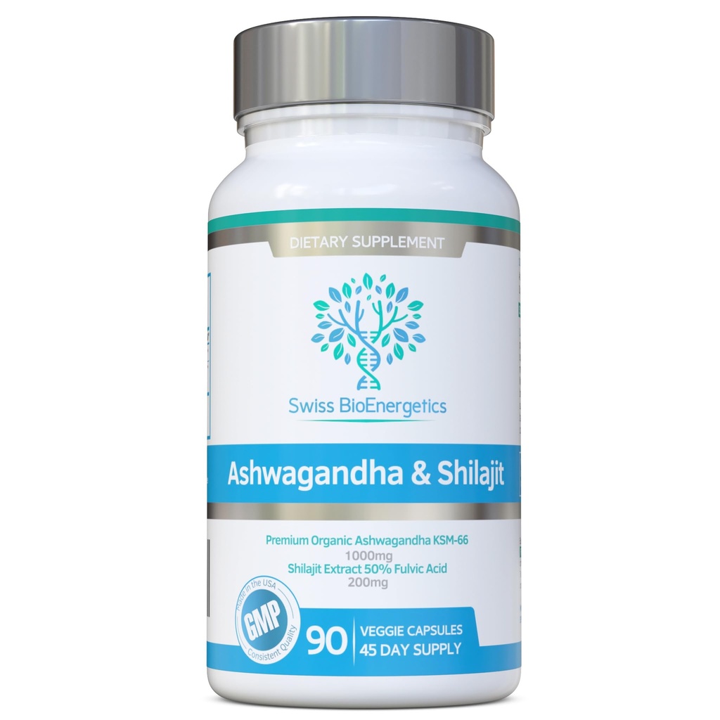 Ashwagandha & Shilajit - Ashwagandha KSM-66 1000mg & Extrait de Shilajit purifié 200mg (acide fulvic 50%) - Pas de charges artificielles, de liants ou d'agents de débit - Convient aux végétaliens
