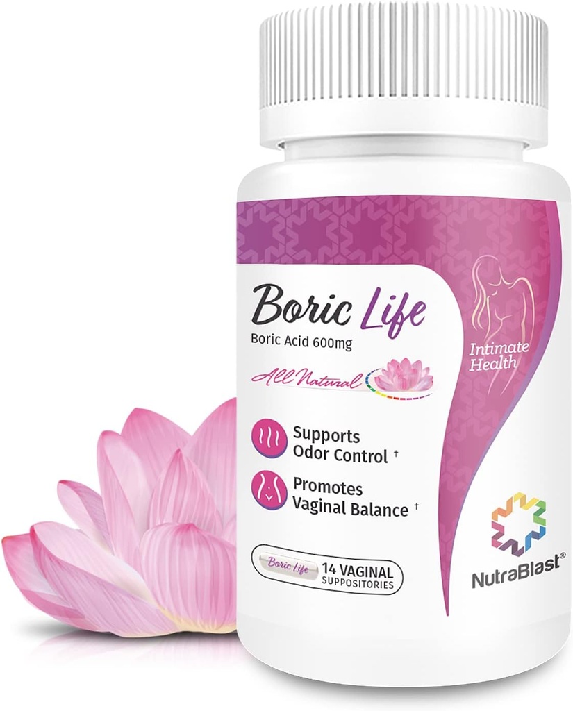 NutraBlast Borsäure Vaginal Suppositories - 100% Pure Made in USA - Boric Life Intimate Health Support (14 Count)