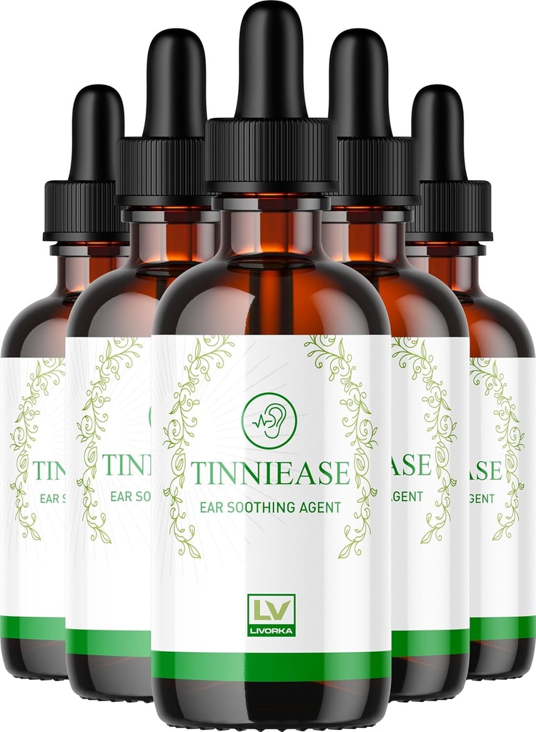LIVORKA (5 pack) gouttes de Tinniease, gouttes de Tinniease pour le soutien auditif, gouttes de Tinni Ease, gouttes d'oreille Tinniease, 5 bouteilles pendant 150 jours