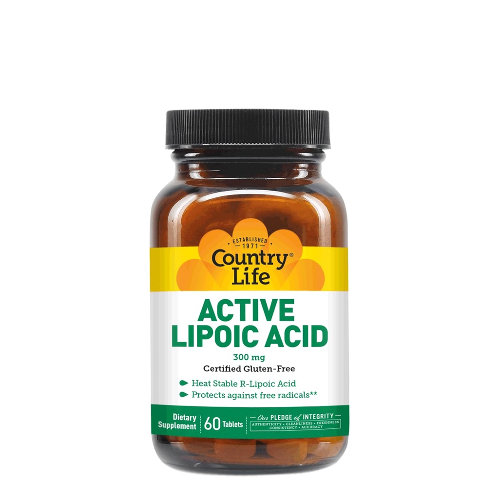Country Life R-Alpha Lipoic Acid Complex 300mg - Alpha-Lipoic Acid 270mg & R-Lipoic Acid 30mg - Antioxidans Support - No Yeast, Corn, Wheat, Soy, Gluten, Milk - Alpha Lipoic Acid Supplement